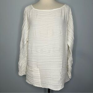 Babette Ivory Popover Crinkled Pleated Boxy Top With Patch Pockets Size L